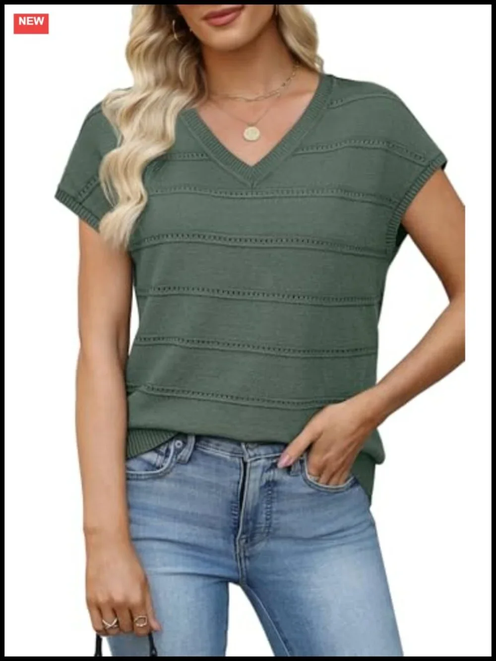Short Sleeve Sweater Women V Neck Lightweight Knit Summer Top